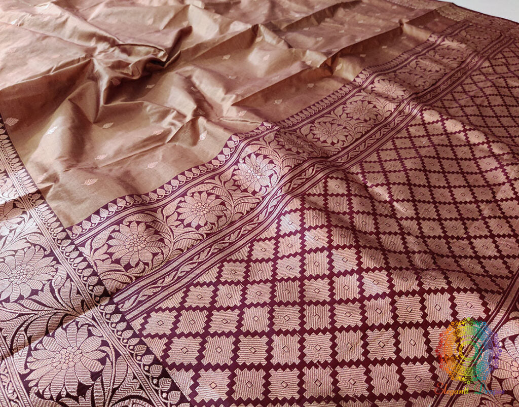 Chocolate Brown Banarasi Handloom Pure Katan Silk Saree – Handloom Saree Online India | Elegantt Drapes
