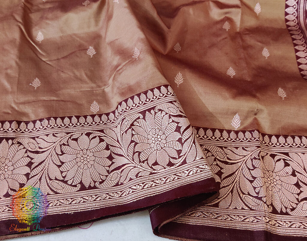 Chocolate Brown Banarasi Handloom Pure Katan Silk Saree – Handloom Saree Online India | Elegantt Drapes