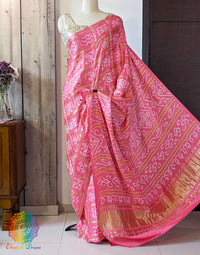 Coral Pink Gharchola saree pallu with Bandhej detailing