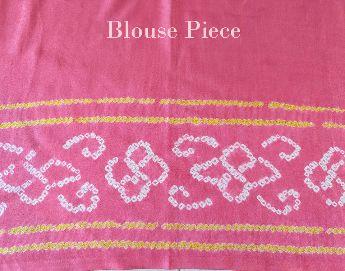 Coral Pink Gharchola Bandhani saree drape Blouse