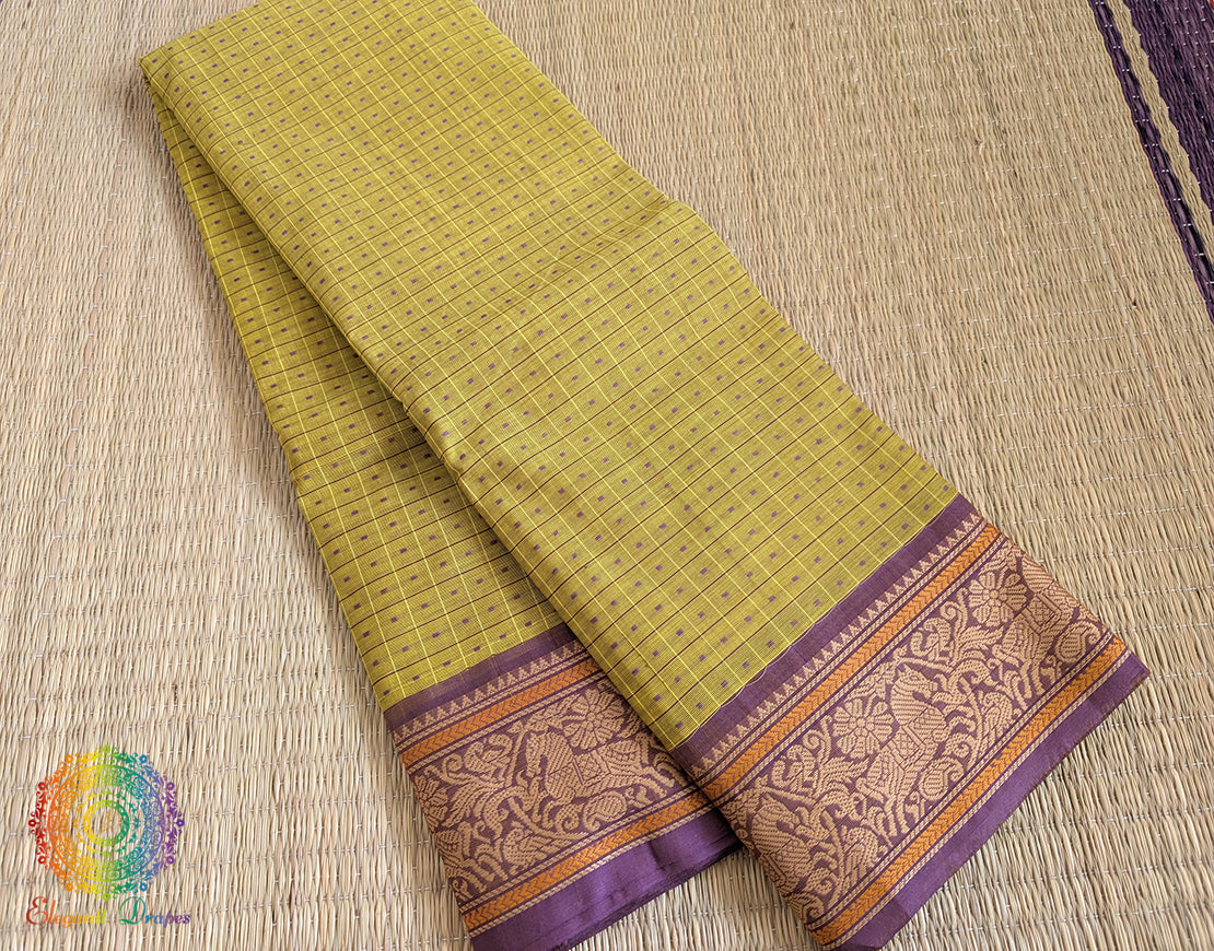 Yellow Pure Kanchi Cotton 1000 Boota Saree – Handloom Saree Online India | Elegantt Drapes