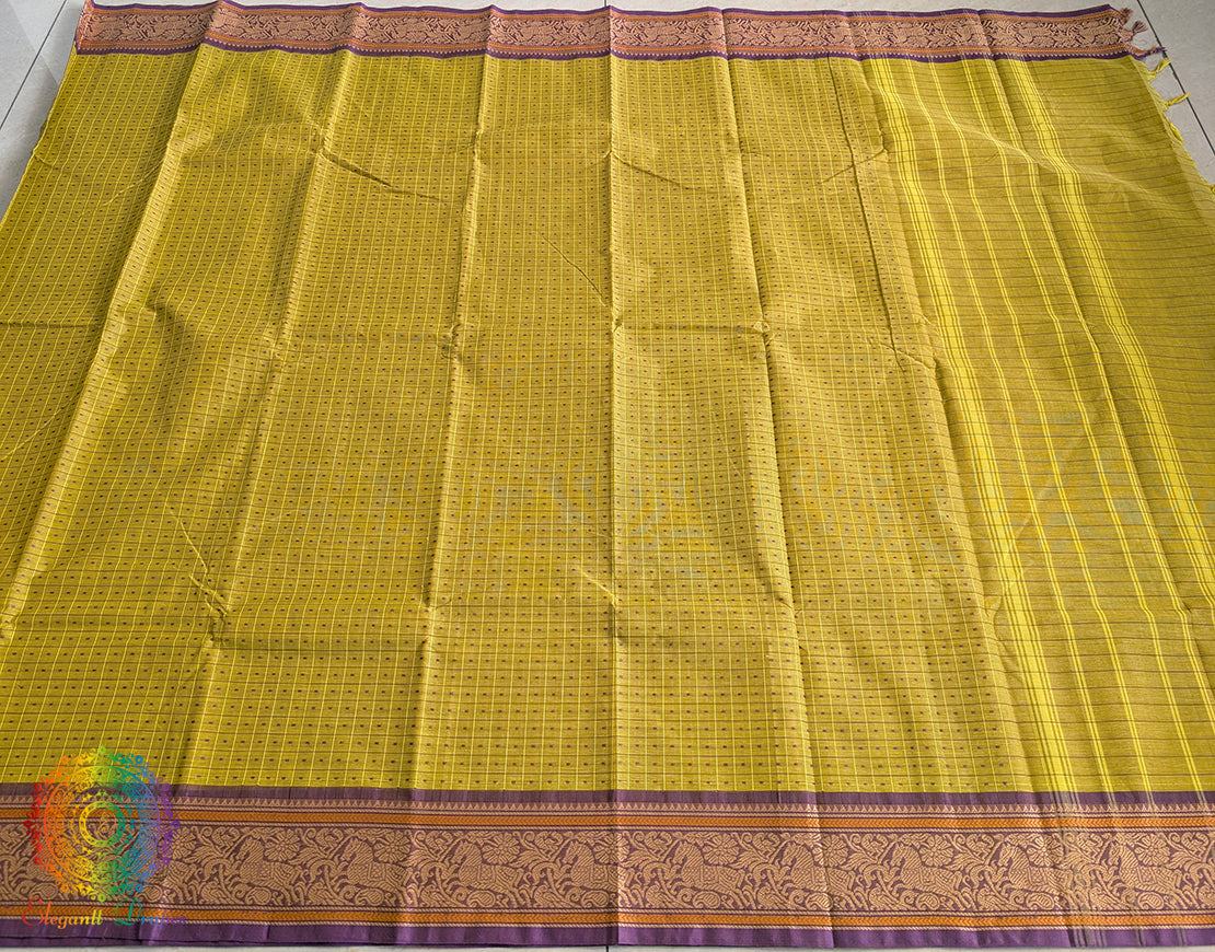 Yellow Pure Kanchi Cotton 1000 Boota Saree – Handloom Saree Online India | Elegantt Drapes