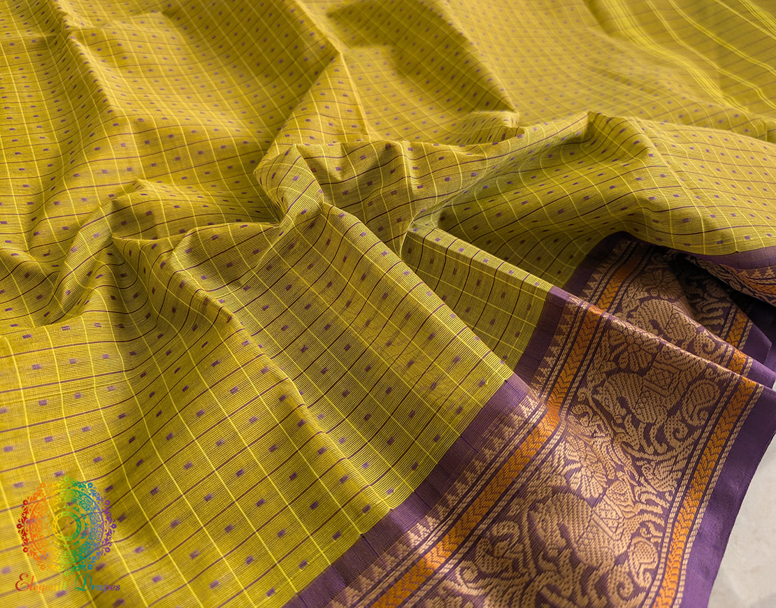 Yellow Pure Kanchi Cotton 1000 Boota Saree – Handloom Saree Online India | Elegantt Drapes