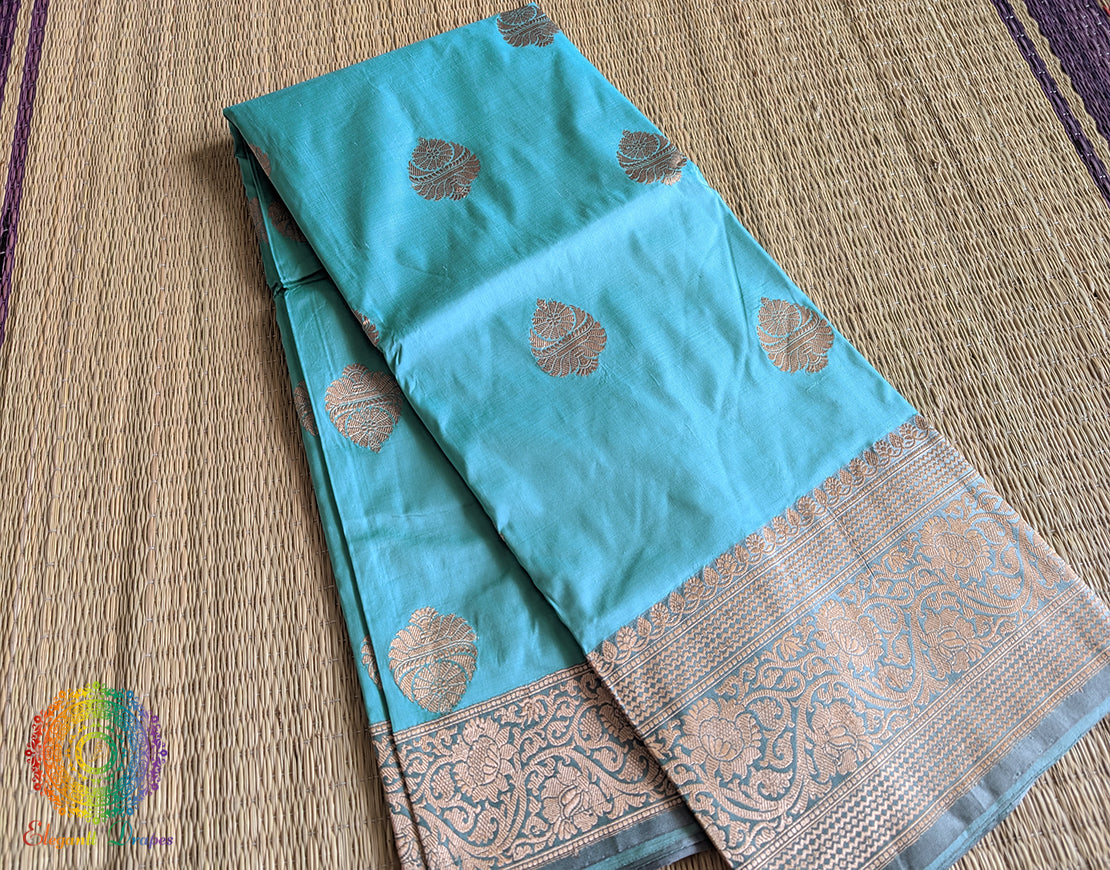 Aqua Blue Pure Banarasi Handloom Katan Silk Saree – Handloom Saree Online India | Elegantt Drapes