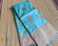 Aqua Blue Pure Banarasi Handloom Katan Silk Saree – Handloom Saree Online India | Elegantt Drapes