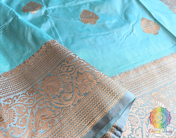 Aqua Blue Pure Banarasi Handloom Katan Silk Saree – Handloom Saree Online India | Elegantt Drapes