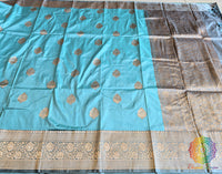 Aqua Blue Pure Banarasi Handloom Katan Silk Saree – Handloom Saree Online India | Elegantt Drapes
