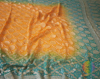 Cyan Mustard Shaded Pure Khaddi Georgette Bandhani Saree – Bandhani Saree Online India | Elegantt Drapes