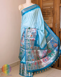 Cyan Bandhani Meenakari Katan Silk Saree – Bandhani Saree Online India | Elegantt Drapes