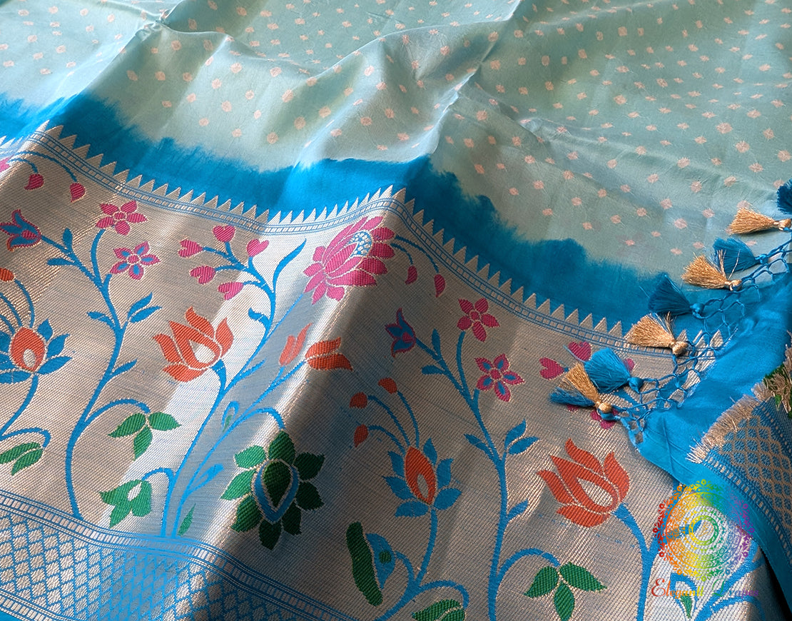 Cyan Bandhani Meenakari Katan Silk Saree – Bandhani Saree Online India | Elegantt Drapes