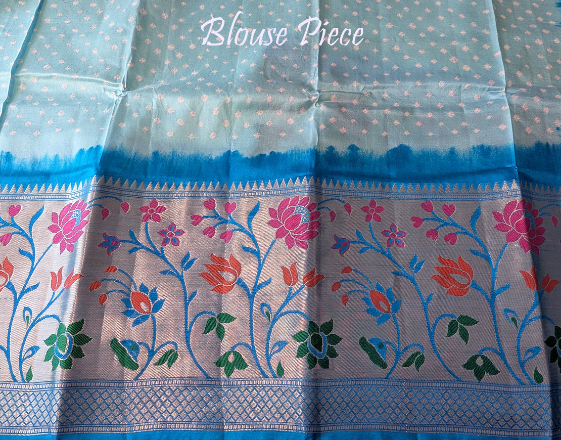 Cyan Bandhani Meenakari Katan Silk Saree – Bandhani Saree Online India | Elegantt Drapes