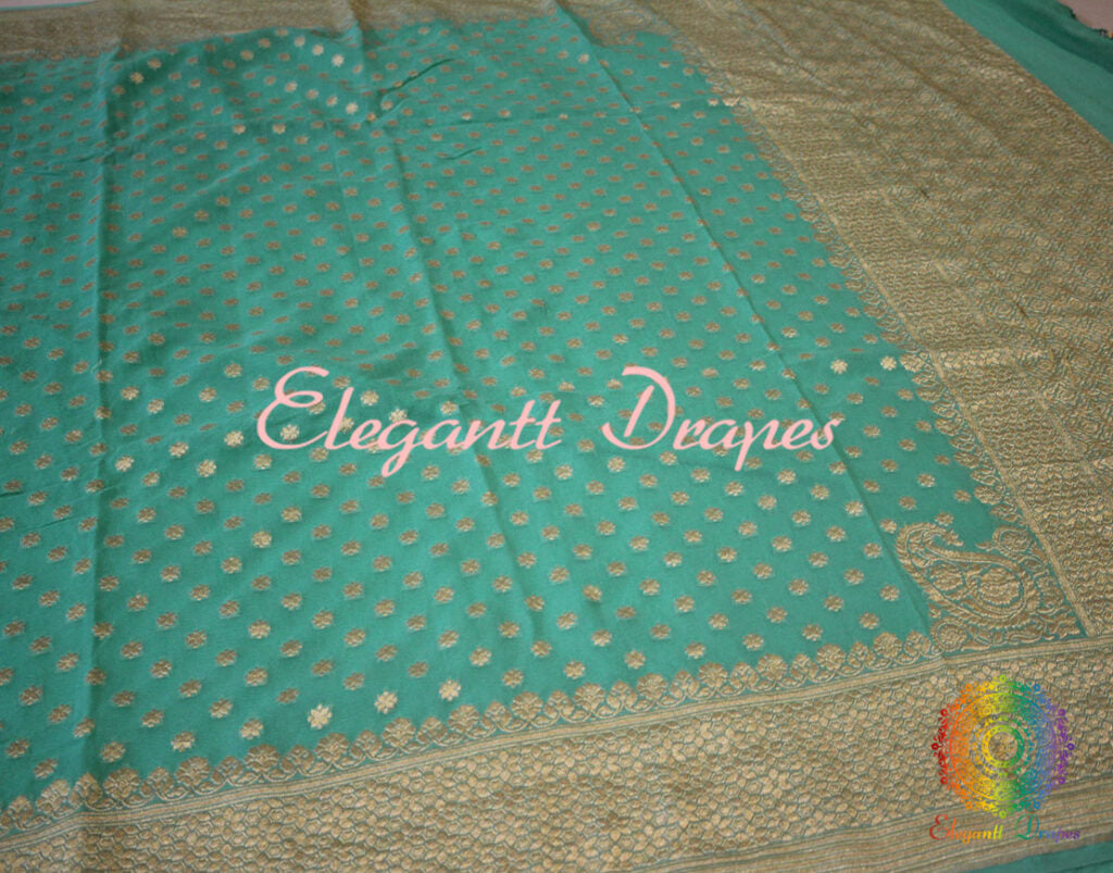 Sea Green Banarasi Pure Khaddi Georgete Konia Saree | Elegantt Drapes