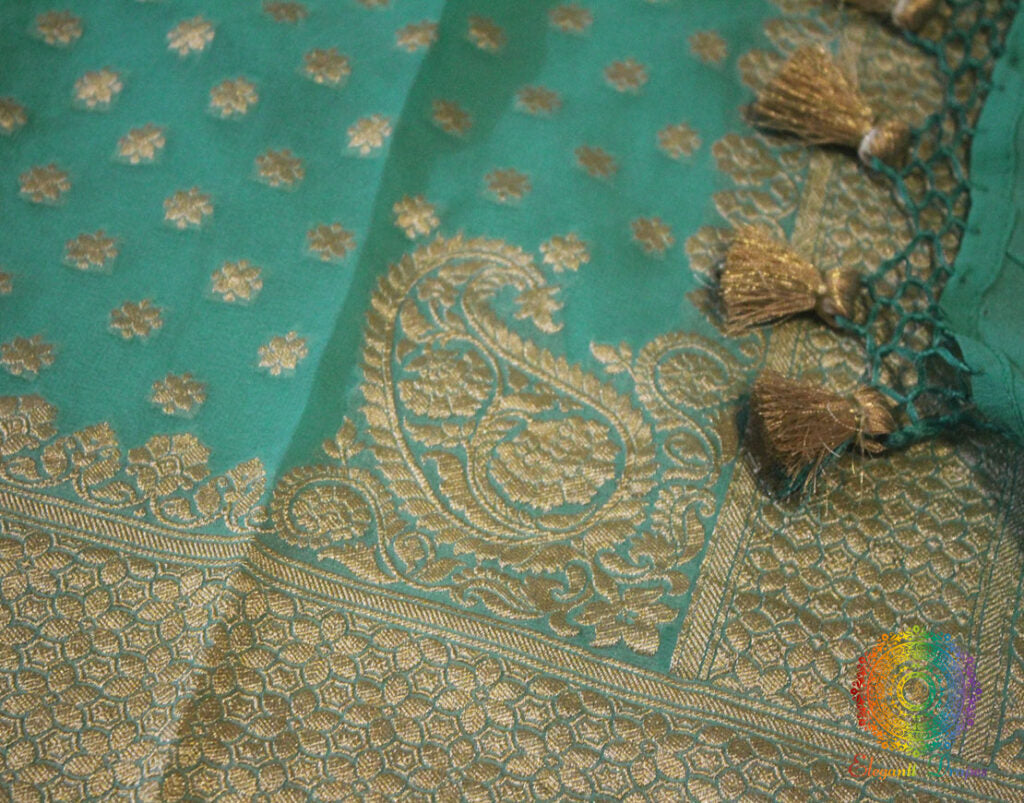 Sea Green Banarasi Pure Khaddi Georgete Konia Saree | Elegantt Drapes