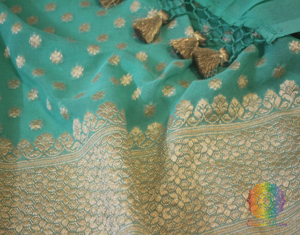 Sea Green Banarasi Pure Khaddi Georgete Konia Saree | Elegantt Drapes