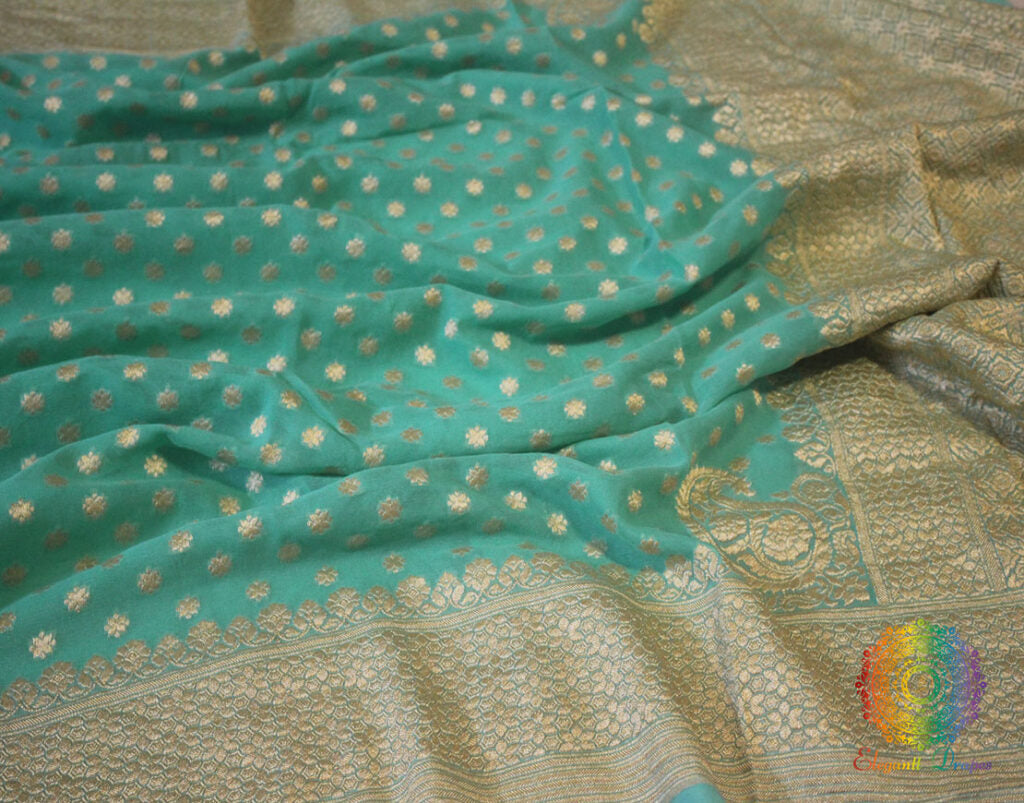 Sea Green Banarasi Pure Khaddi Georgete Konia Saree | Elegantt Drapes