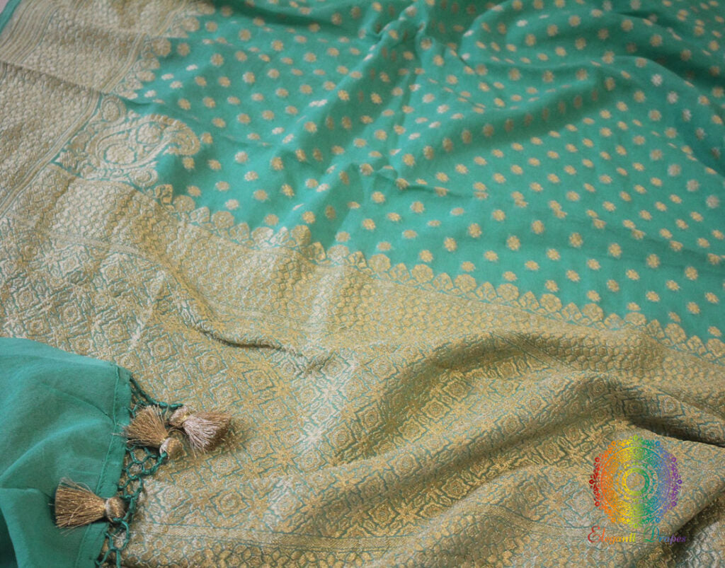 Sea Green Banarasi Pure Khaddi Georgete Konia Saree | Elegantt Drapes