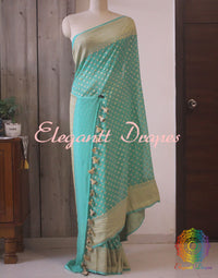 Sea Green Banarasi Pure Khaddi Georgete Konia Saree | Elegantt Drapes