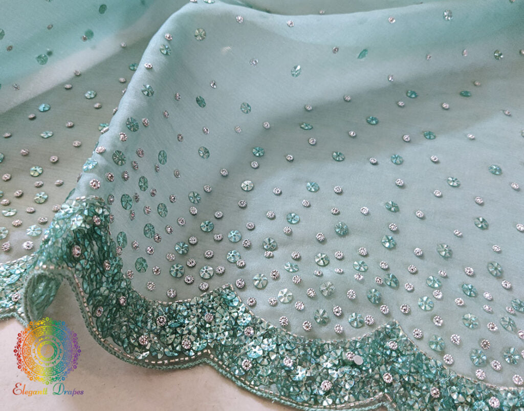 Aqua Pure Organza Silk Handwork Saree – Handloom Saree Online India | Elegantt Drapes