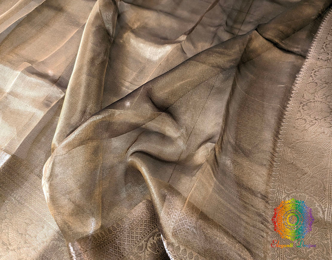 Deep Golden Pure Banarasi Tissue Silk Saree – Handloom Saree Online India | Elegantt Drapes