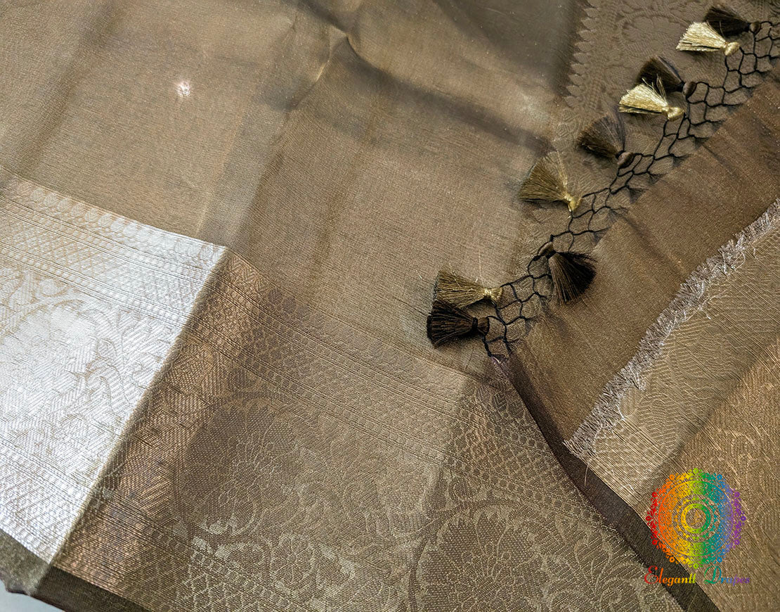 Deep Golden Pure Banarasi Tissue Silk Saree – Handloom Saree Online India | Elegantt Drapes