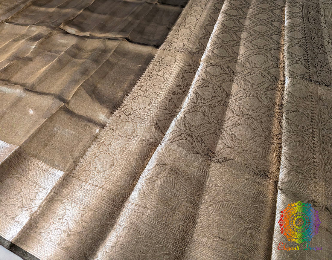 Deep Golden Pure Banarasi Tissue Silk Saree – Handloom Saree Online India | Elegantt Drapes