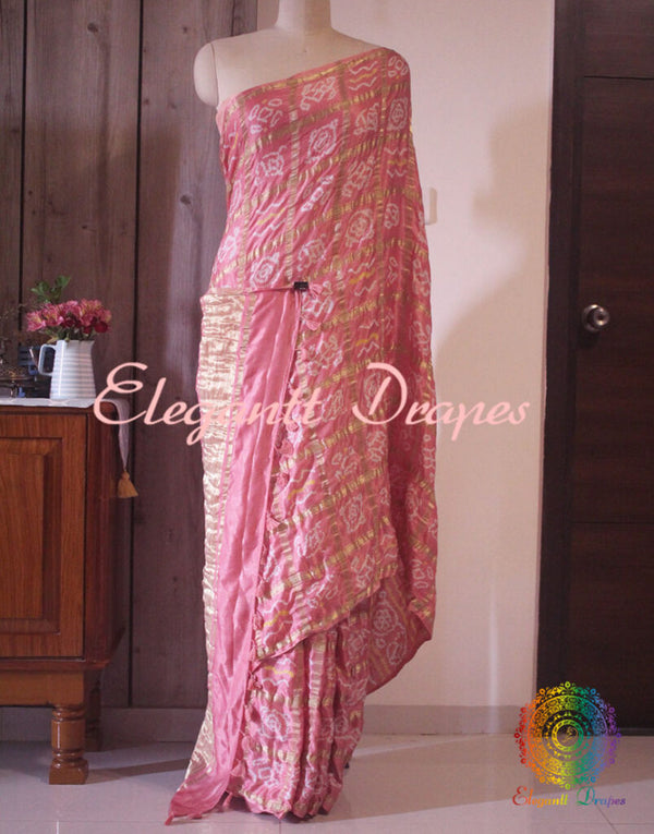 Border detail of Peach Gharchola pure Gajji silk saree