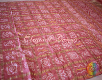 Close up of Bandhani work on Peach Gajji silk Gharchola saree