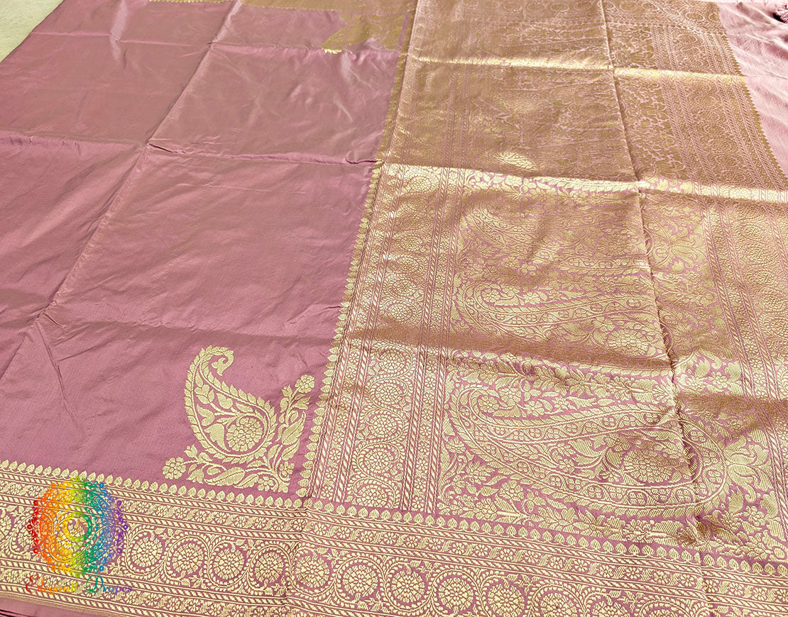 English Rose Banarasi Handloom Katan Silk Konia Saree – Handloom Saree Online India | Elegantt Drapes