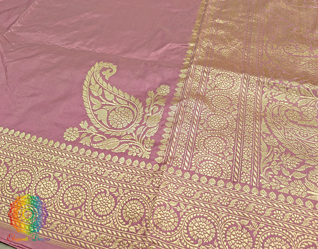 English Rose Banarasi Handloom Katan Silk Konia Saree – Handloom Saree Online India | Elegantt Drapes