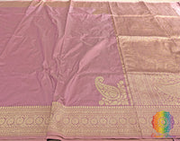 English Rose Banarasi Handloom Katan Silk Konia Saree – Handloom Saree Online India | Elegantt Drapes