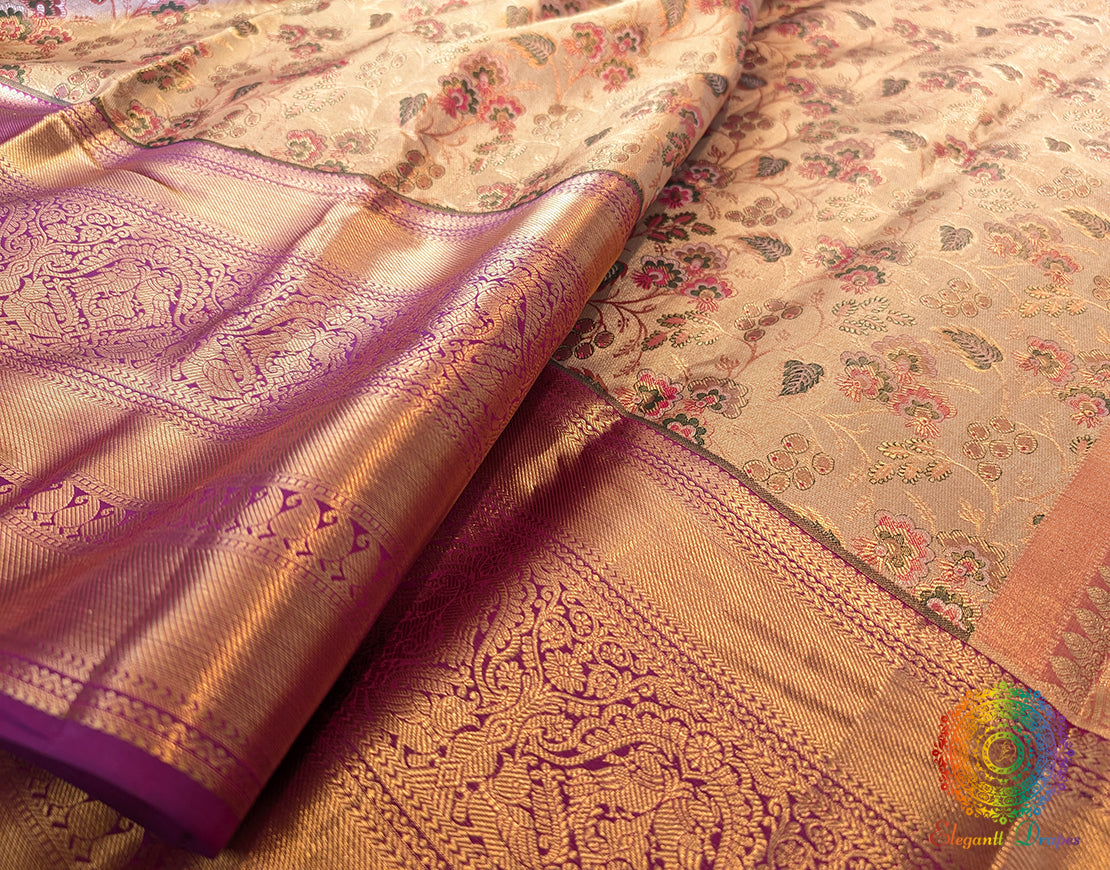Golden Pure Kanjivaram Tissue Silk Bridal Saree – Handloom Saree Online India | Elegantt Drapes
