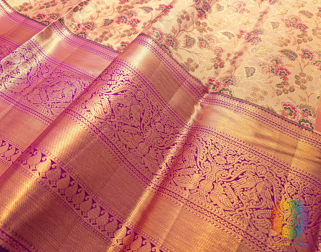 Golden Pure Kanjivaram Tissue Silk Bridal Saree – Handloom Saree Online India | Elegantt Drapes