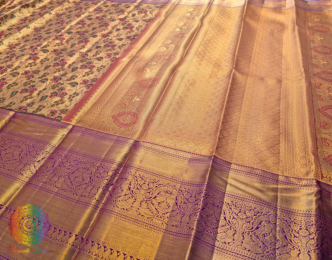 Golden Pure Kanjivaram Tissue Silk Bridal Saree – Handloom Saree Online India | Elegantt Drapes