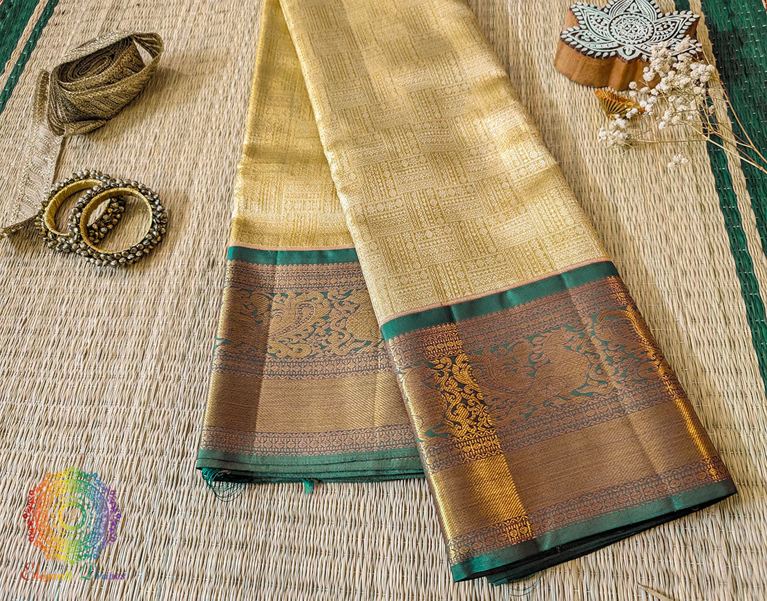 Golden Pure Kanjivaram Handloom Silk Saree – Handloom Saree Online India | Elegantt Drapes
