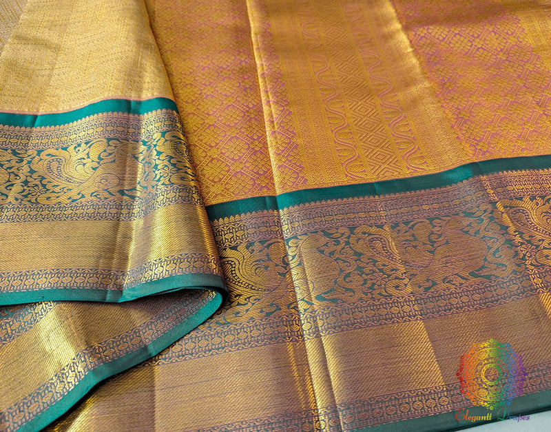 Golden Pure Kanjivaram Handloom Silk Saree – Handloom Saree Online India | Elegantt Drapes