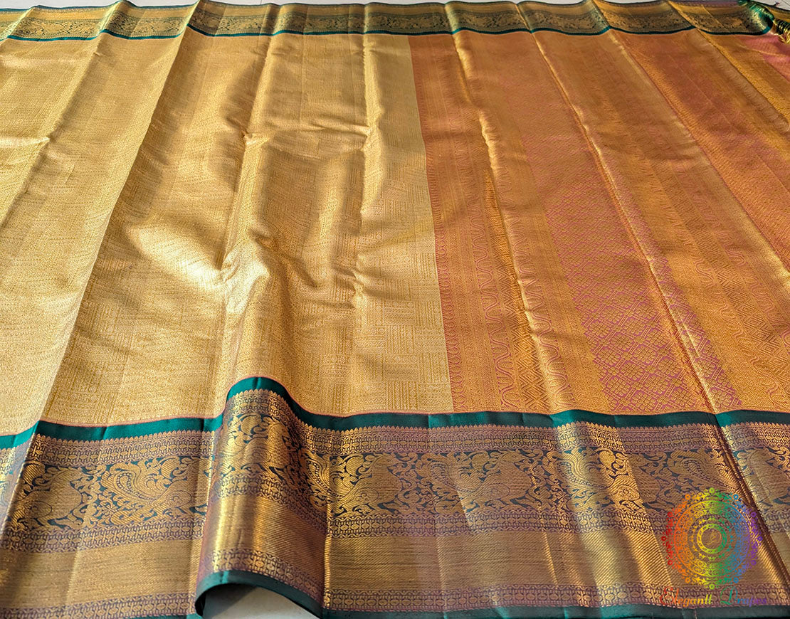 Golden Pure Kanjivaram Handloom Silk Saree – Handloom Saree Online India | Elegantt Drapes