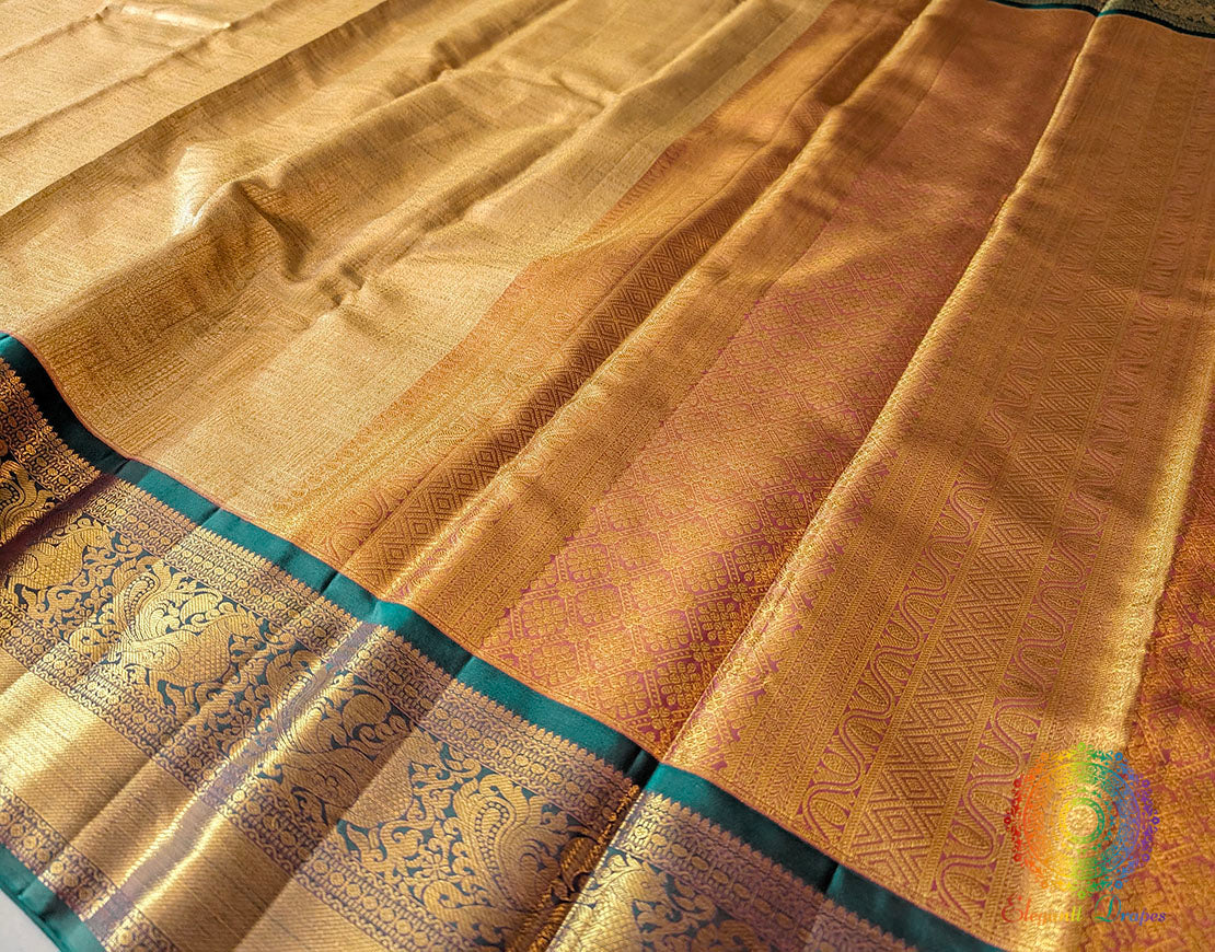 Golden Pure Kanjivaram Handloom Silk Saree – Handloom Saree Online India | Elegantt Drapes