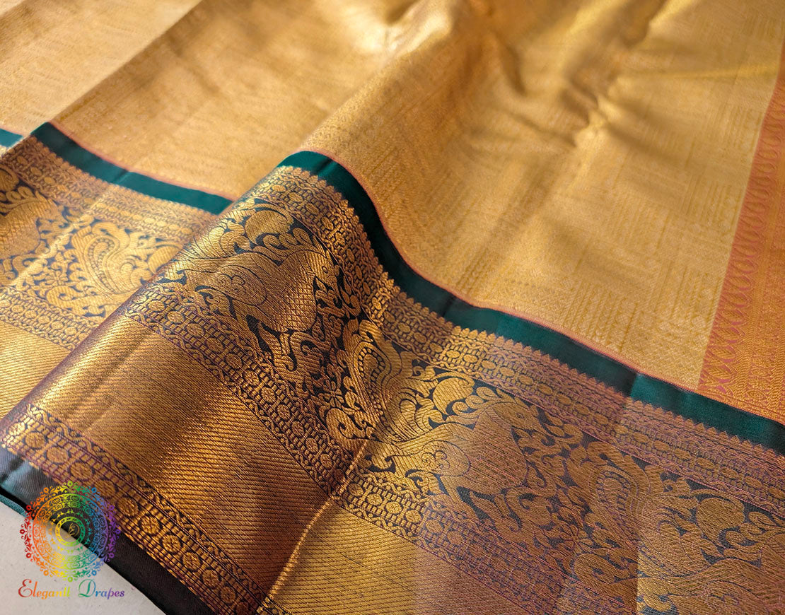 Golden Pure Kanjivaram Handloom Silk Saree – Handloom Saree Online India | Elegantt Drapes