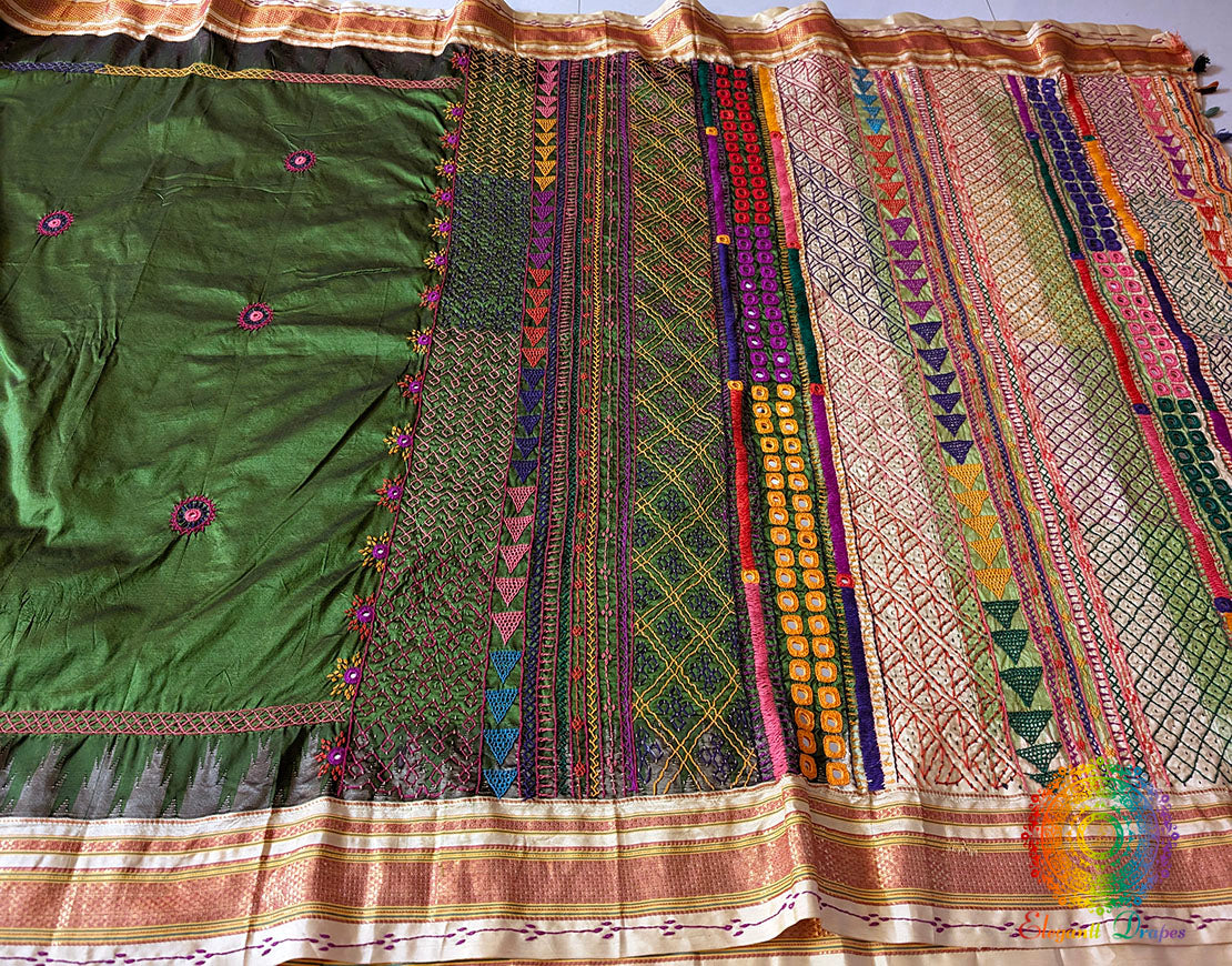 Green Pure Ilkal Silk Lambani Handwork Saree – Ilkal Handloom Saree Online India | Elegantt Drapes