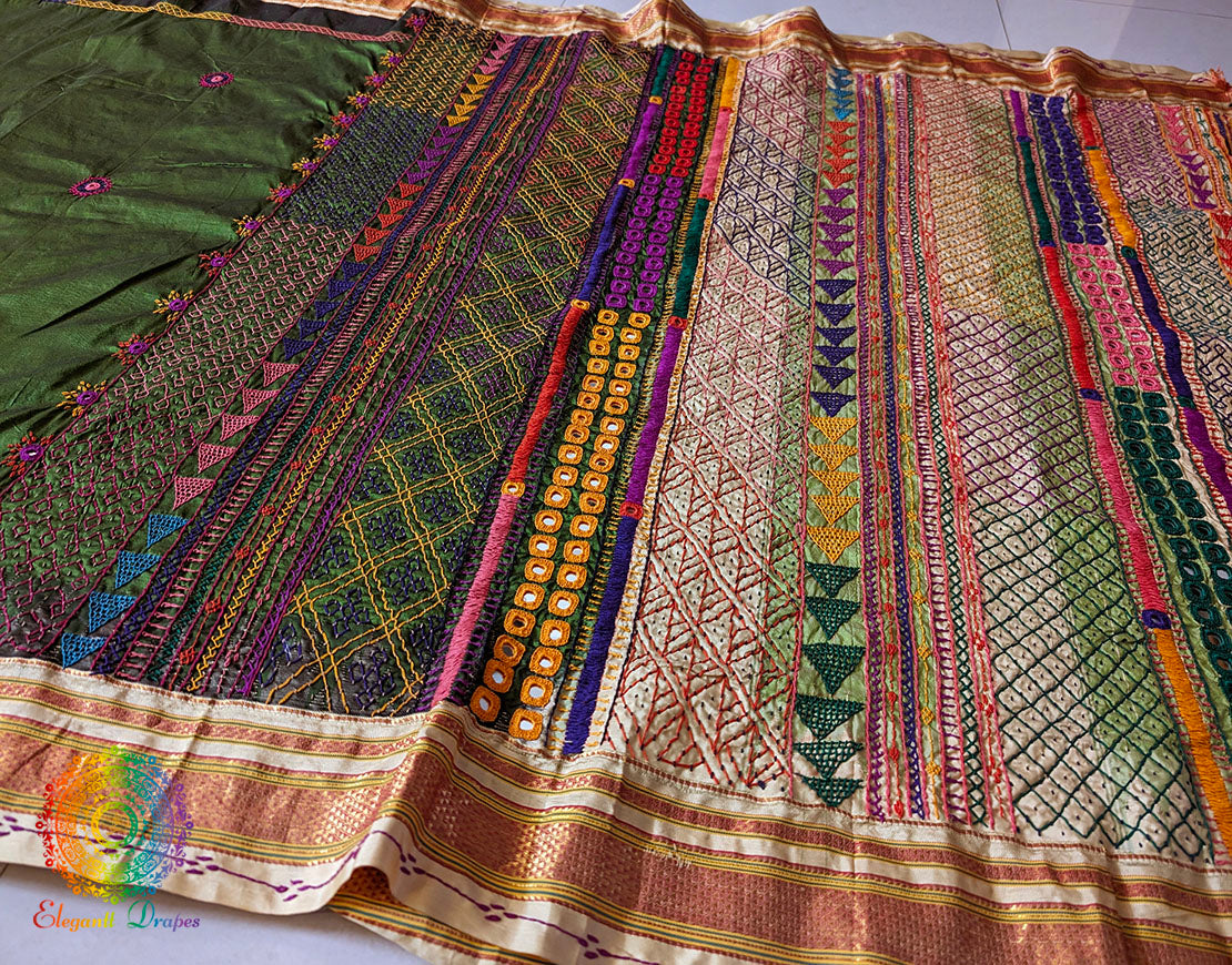 Green Pure Ilkal Silk Lambani Handwork Saree – Ilkal Handloom Saree Online India | Elegantt Drapes