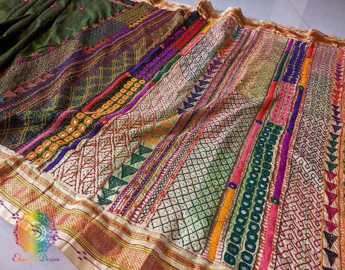 Green Pure Ilkal Silk Lambani Handwork Saree – Ilkal Handloom Saree Online India | Elegantt Drapes