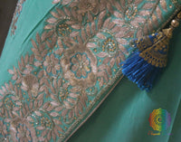 Green Blue Shaded Pure Chinon Crepe Gota Patti Work Saree – Handloom Saree Online India | Elegantt Drapes