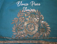 Green Blue Shaded Pure Chinon Crepe Gota Patti Work Saree – Handloom Saree Online India | Elegantt Drapes