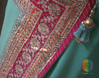 Blue Green Shaded Gota Patti Handwork Chinon Crepe Saree