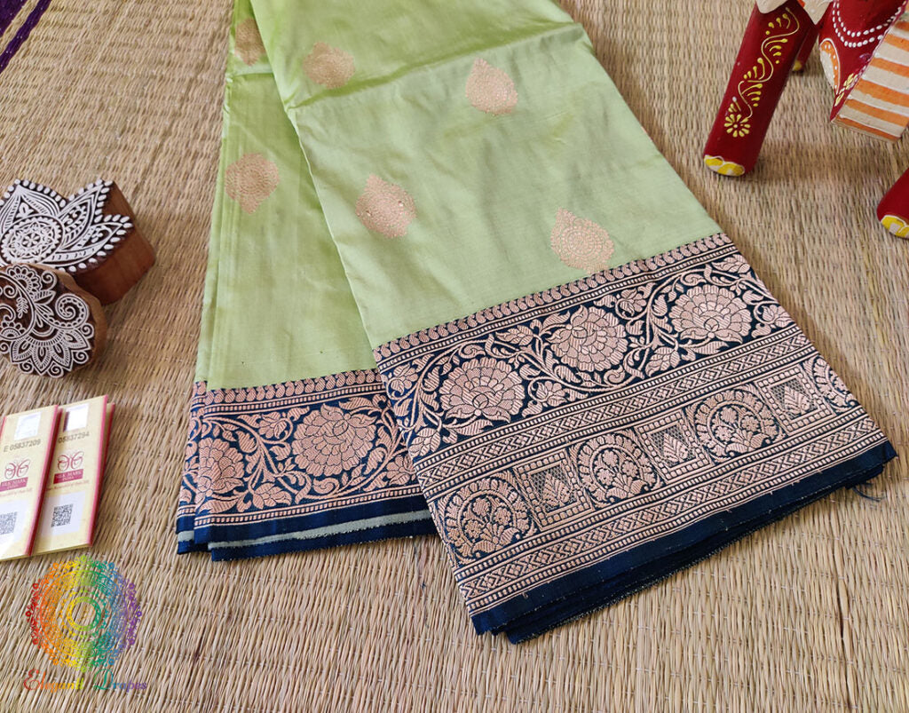 Tea Green Banarasi Handloom Pure Katan Silk Saree – Handloom Saree Online India | Elegantt Drapes