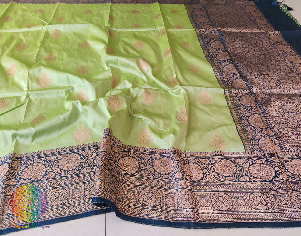 Tea Green Banarasi Handloom Pure Katan Silk Saree – Handloom Saree Online India | Elegantt Drapes