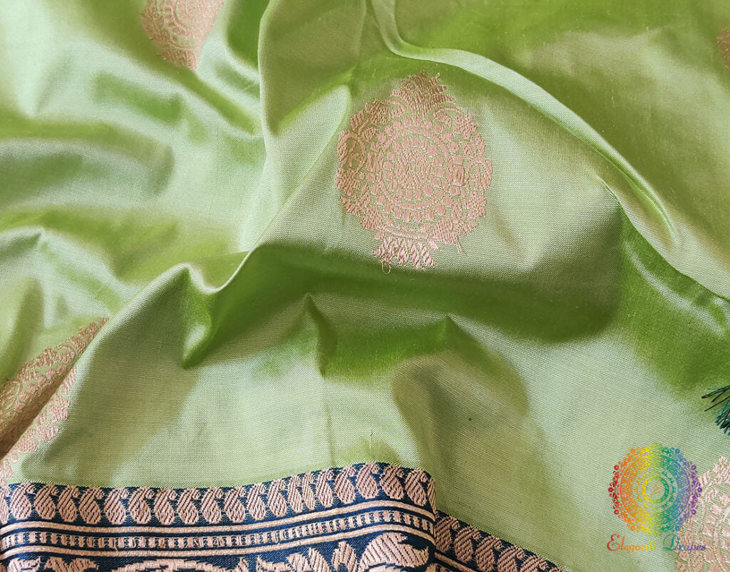 Tea Green Banarasi Handloom Pure Katan Silk Saree – Handloom Saree Online India | Elegantt Drapes