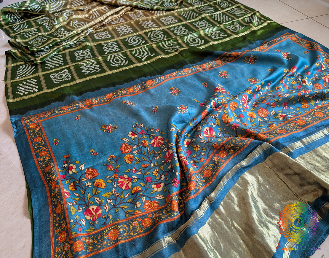 Green Olive Shaded Gharchola Gaji Silk Bandhani Saree – Bandhani Saree Online India | Elegantt Drapes