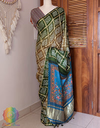 Green Olive Shaded Gharchola Gaji Silk Bandhani Saree – Bandhani Saree Online India | Elegantt Drapes