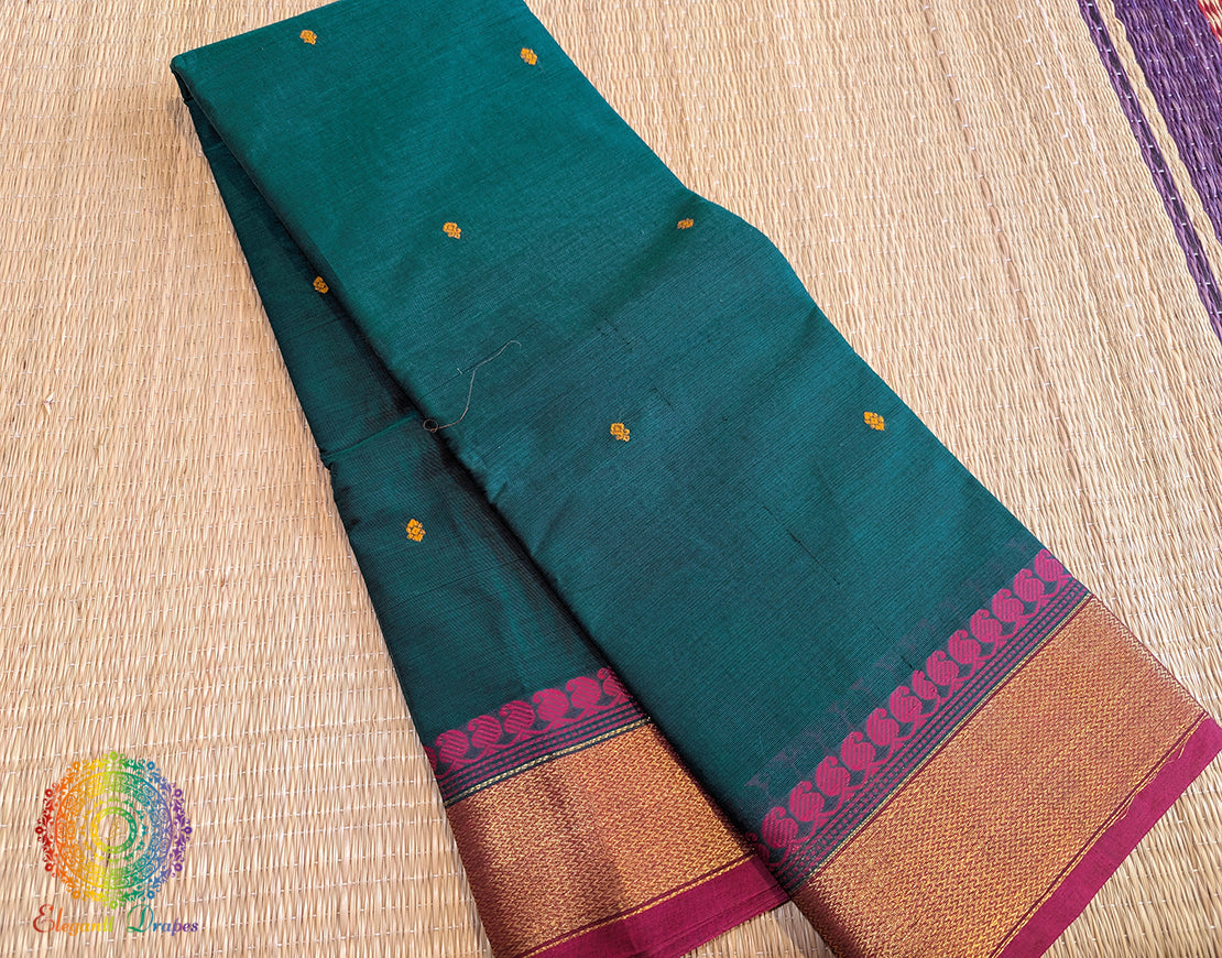 Green Pure Kanchi Cotton Saree – Handloom Saree Online India | Elegantt Drapes